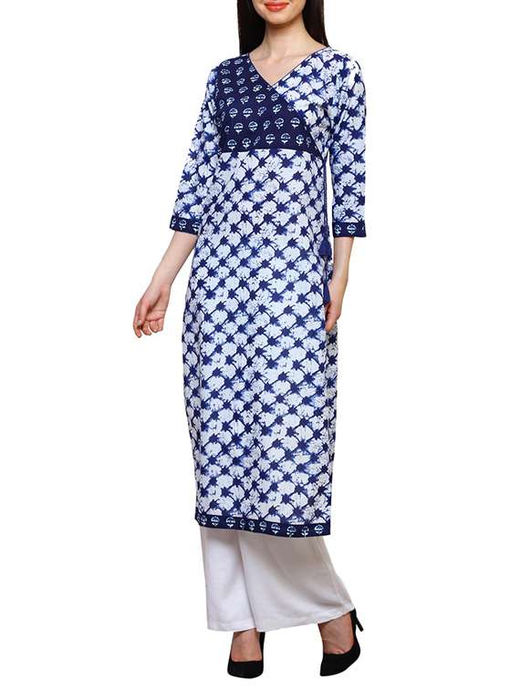 printed angrakha straight kurta
