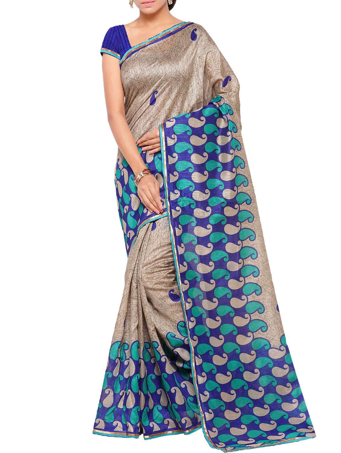grey cotton printed saree with blouse