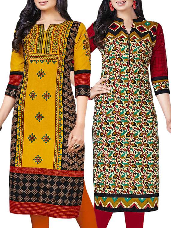combo (set of 2 ) multi colored cotton unstitched kurta