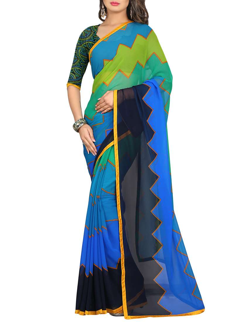 multi colored georgette printed saree with blouse