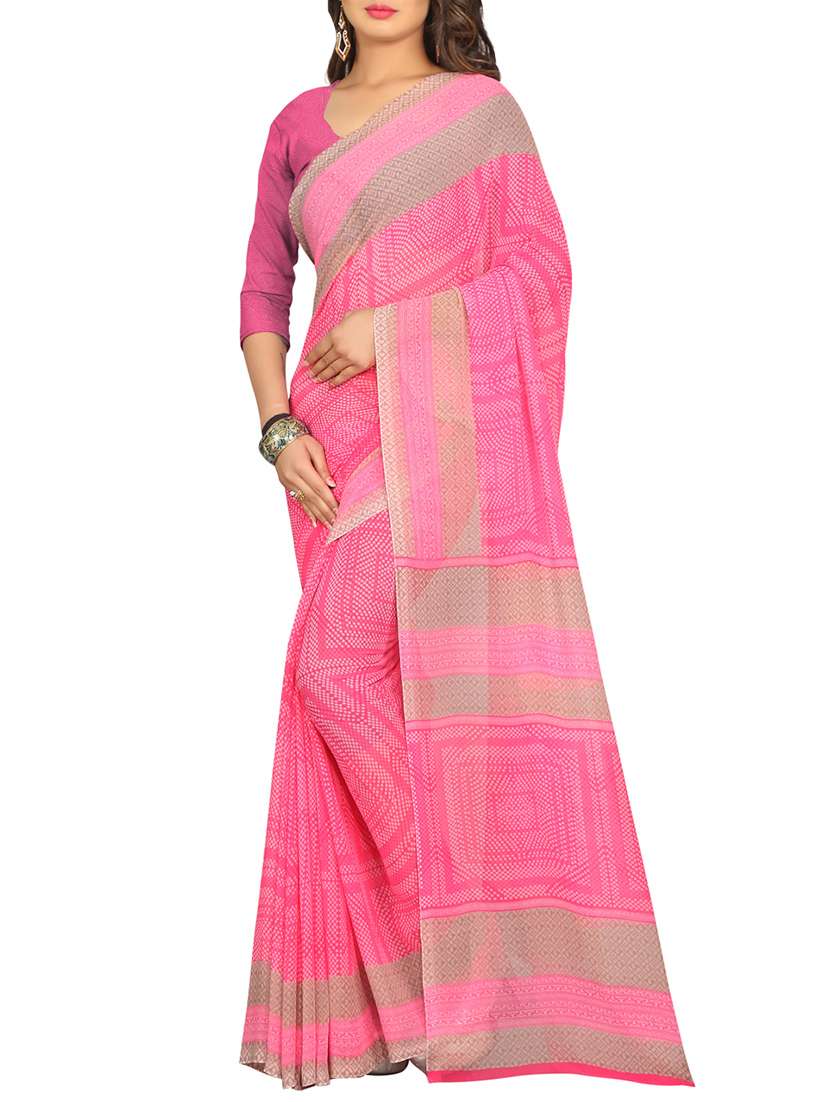pink georgette printed saree with blouse