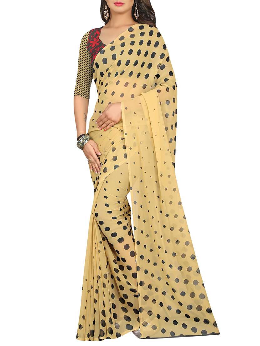 beige georgette printed saree with blouse