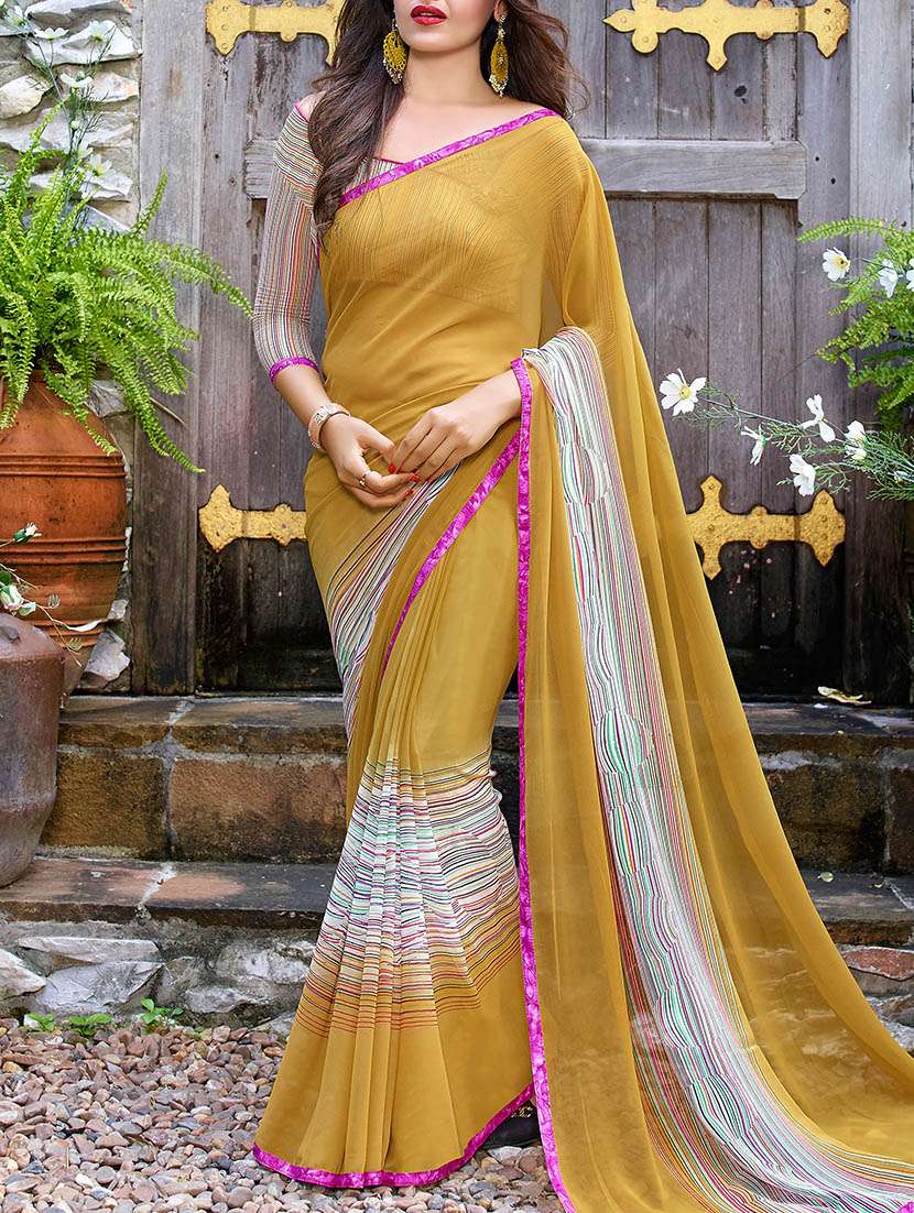 beige georgette printed saree with blouse