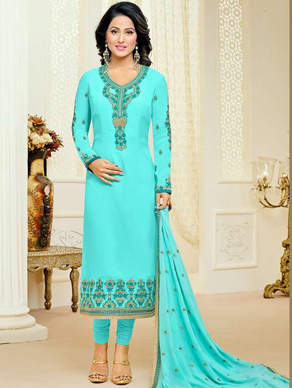 sky blue georgette churidaar suits dress material