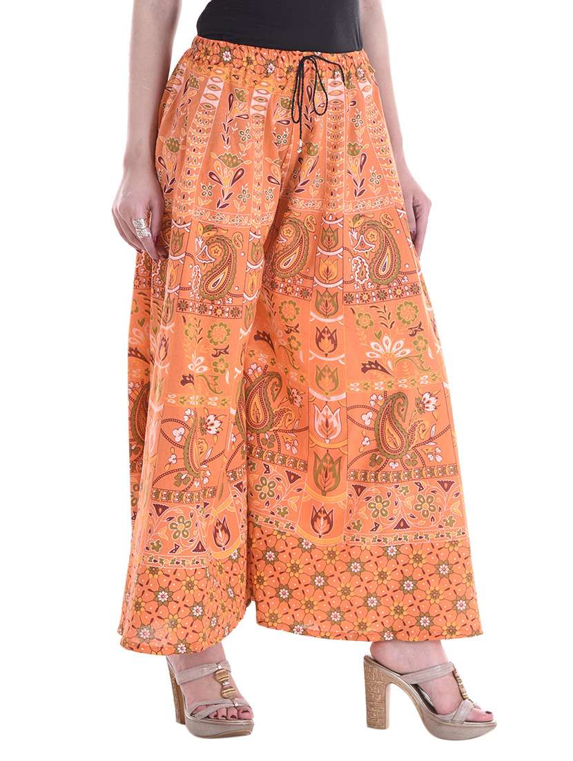 orange printed cotton palazzo