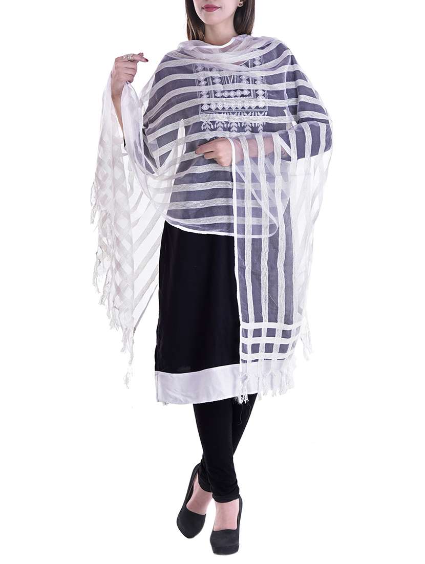 white woven striped dupatta