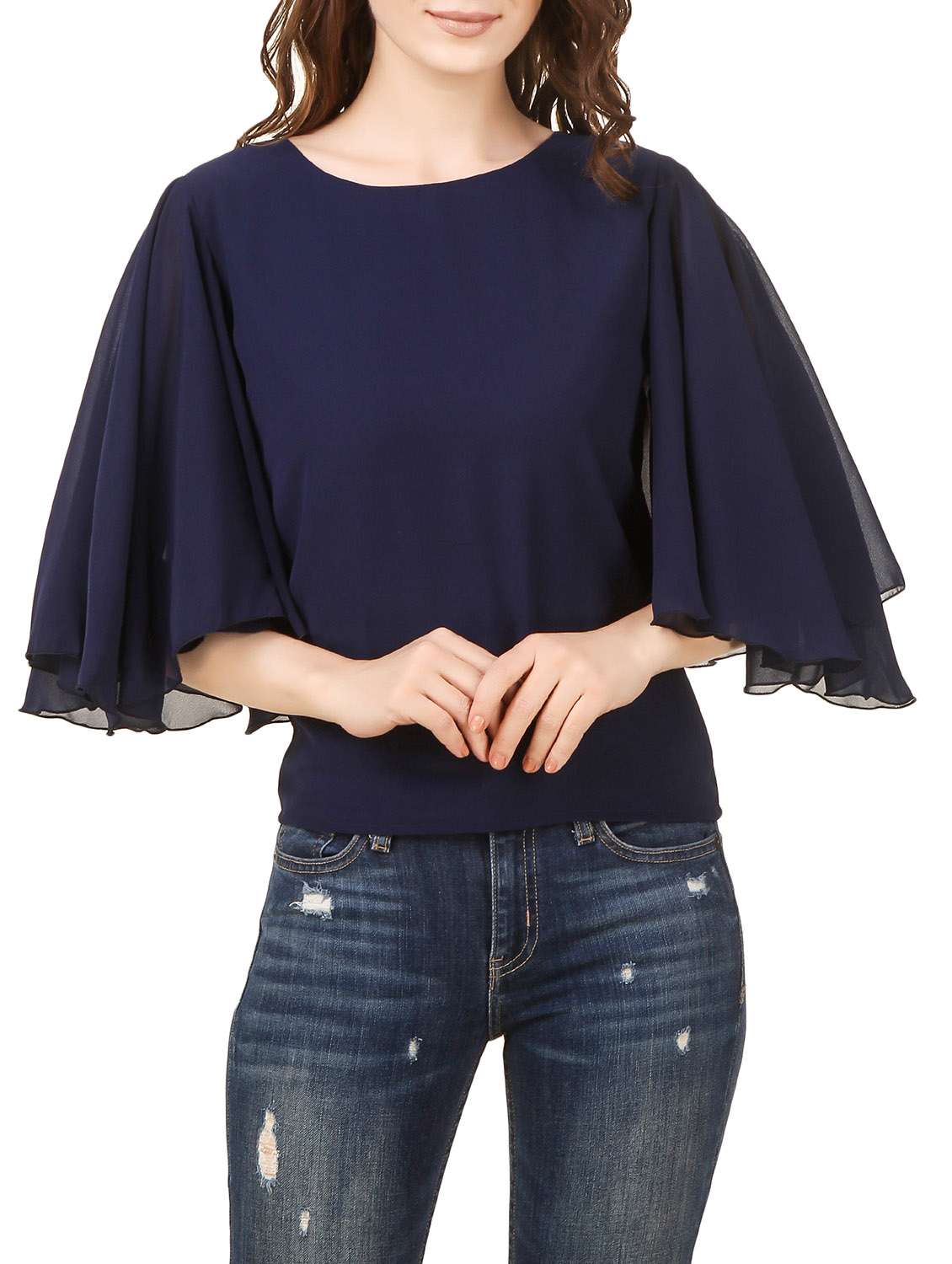 dark blue georgette regular top