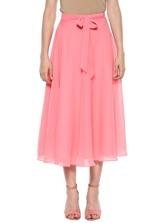 tie knot belt flared skirt