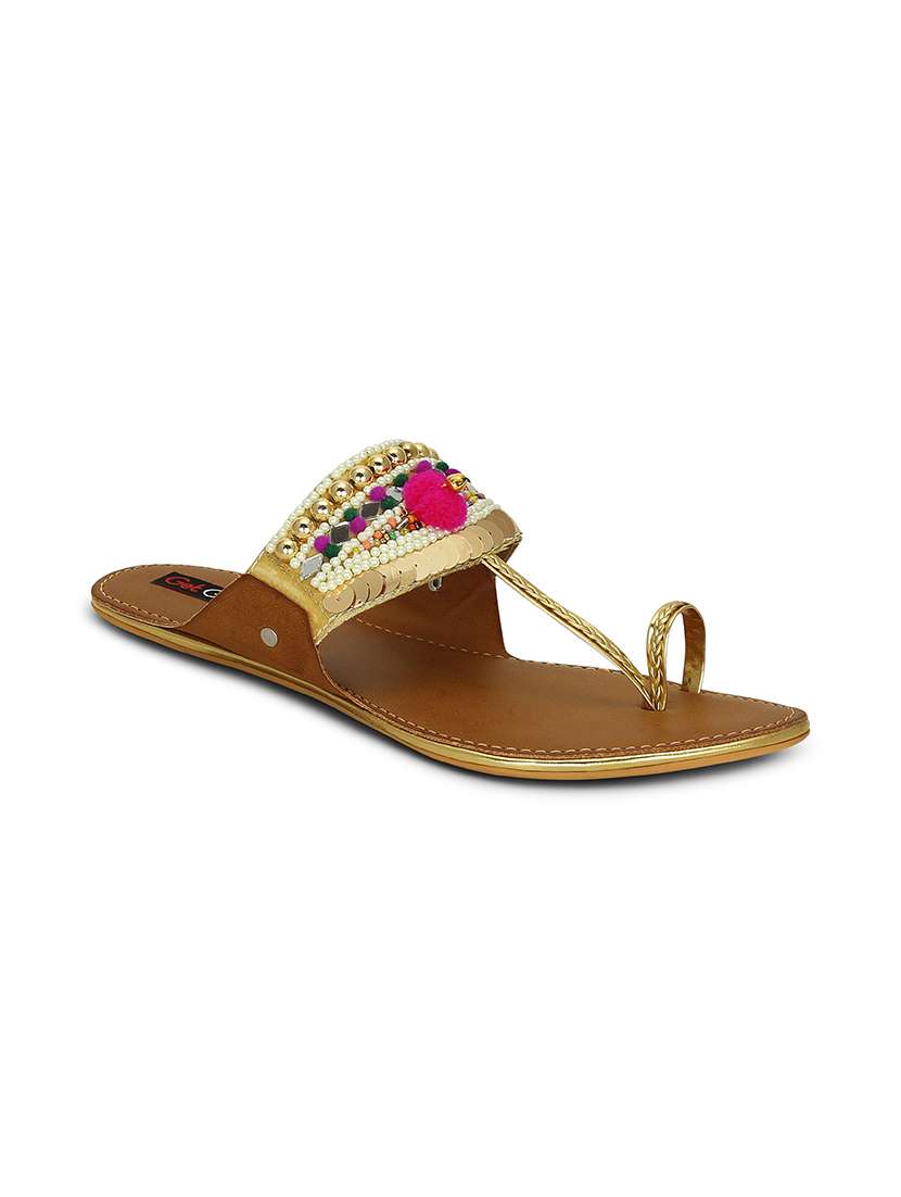 gold pom pom one toe kolhapuri