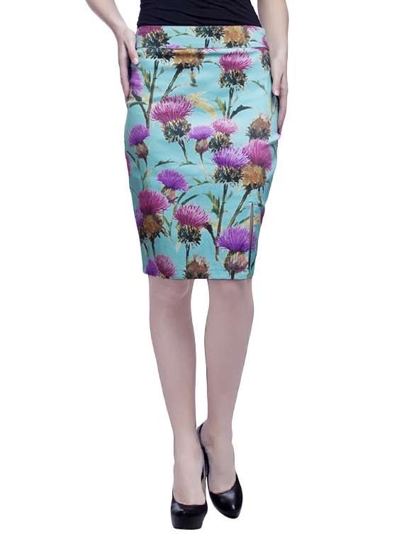 blue floral printed lycra skirt