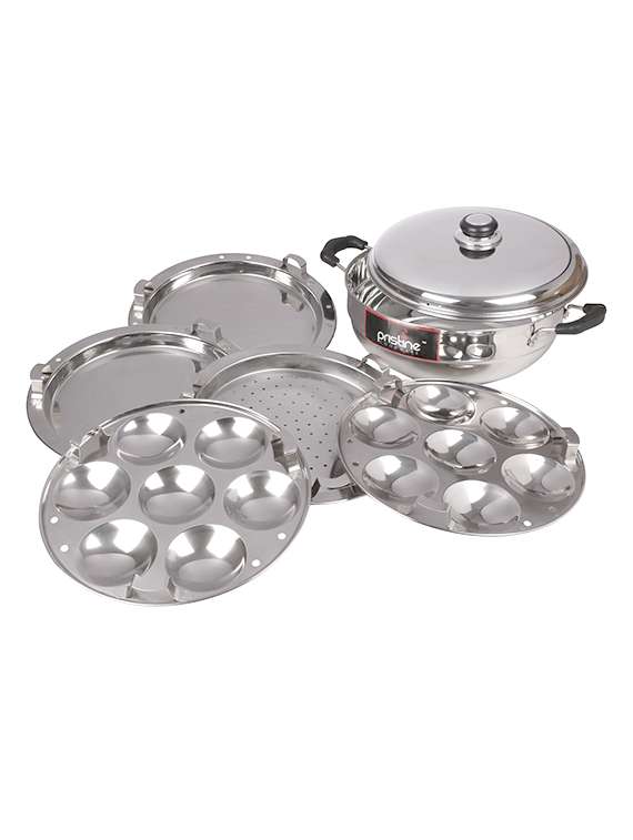 pristine induction compatible s/s multi purpose kadai with s/s lid 27 cm/4.750ltrs(2 idli,2 dhokla,1patra plates)