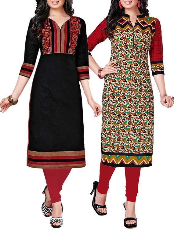 combos (set of 2 ) multi colored cotton unstitched kurta