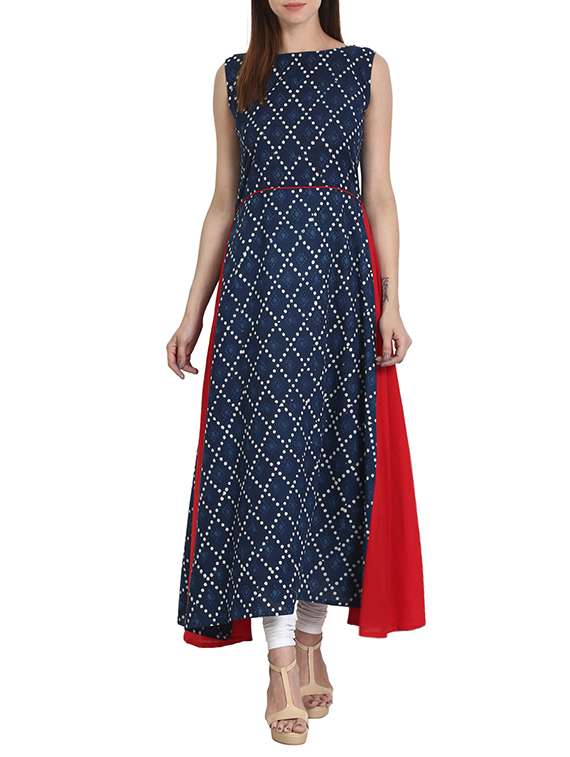 indigo a-line polka dot kurta