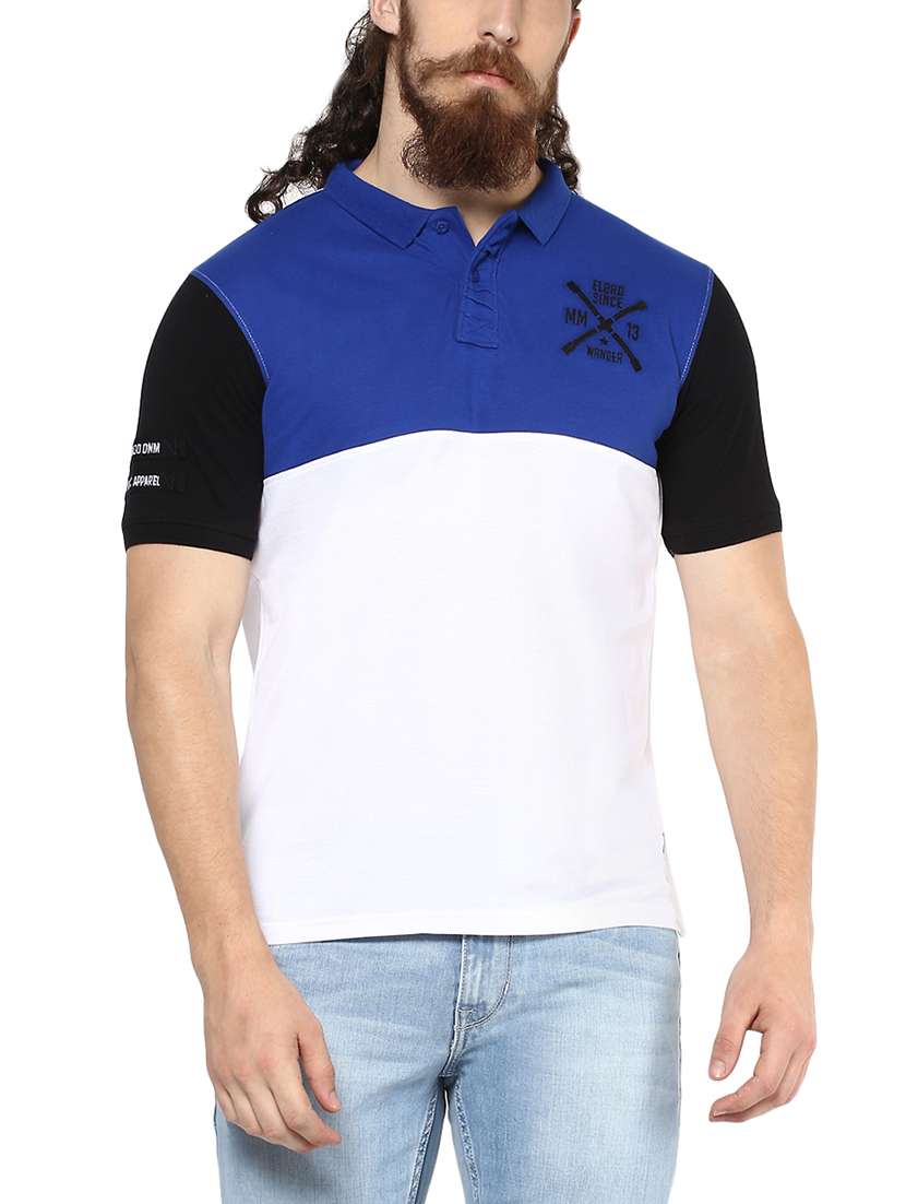 white cotton color block t-shirt