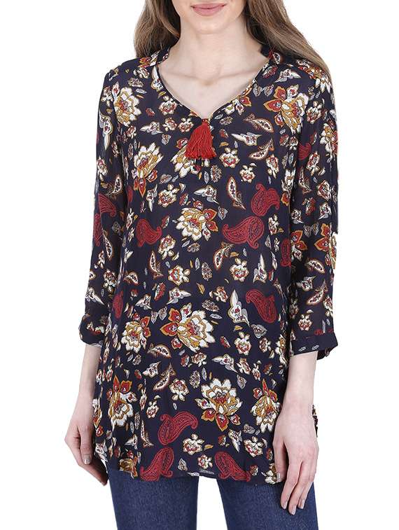 navy blue viscose printed tunic