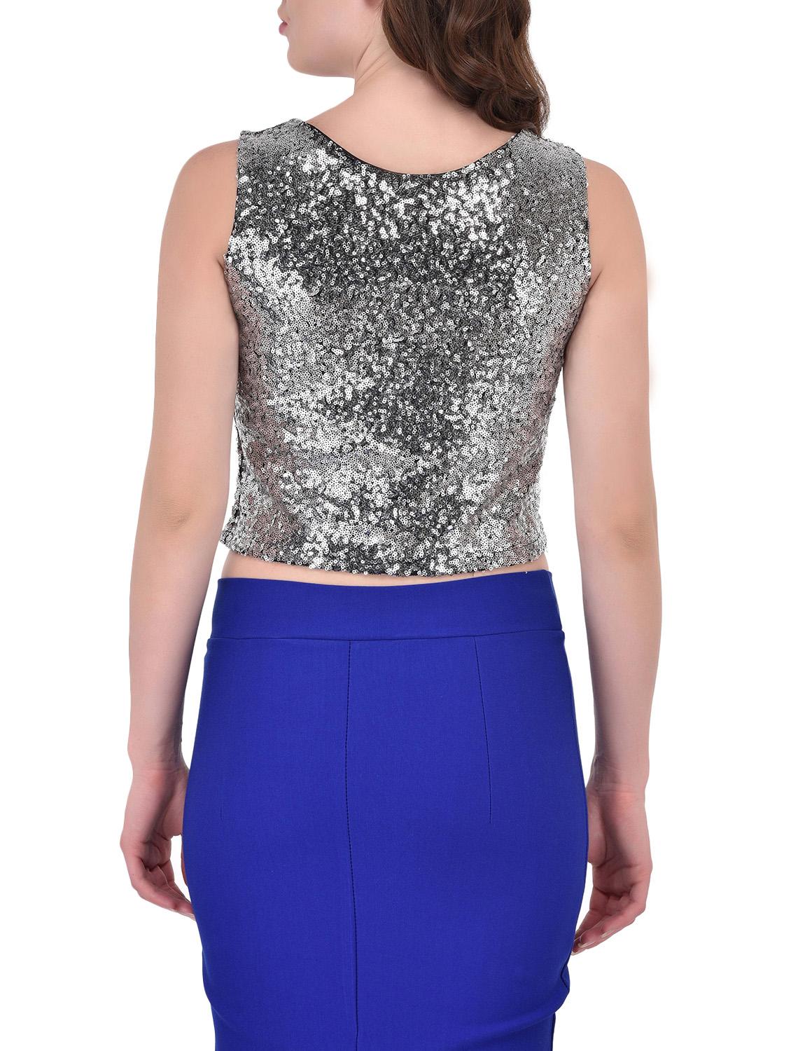 silver sequined spandex crop top - 13696290 - Standard Image - 2