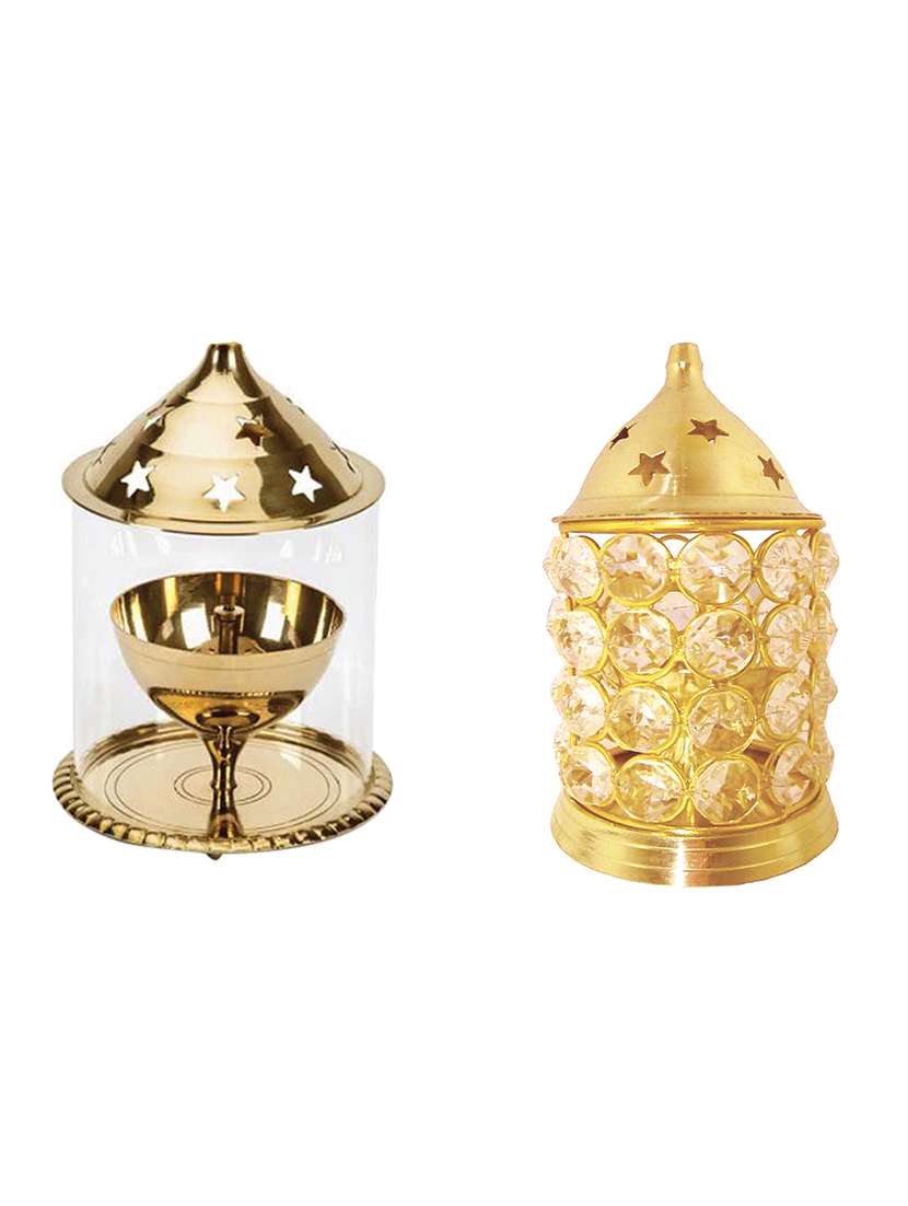 decorate india brass akhand diya with crystal diya set 5.5 inch
