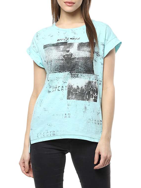 light blue printed cotton regular tee
