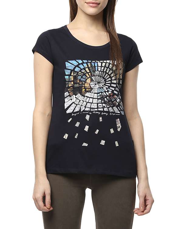 black printed cotton regular tee