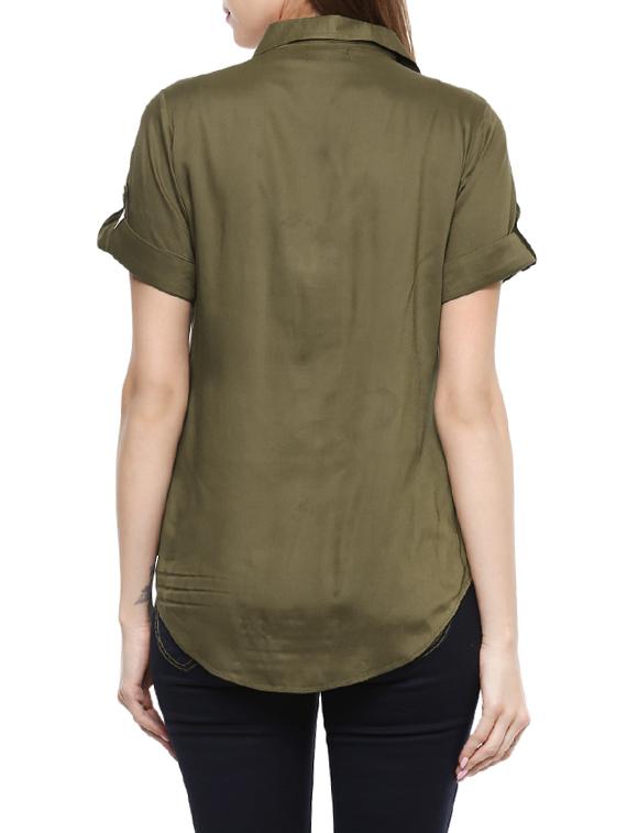 olive green rayon regular shirt - 13710313 - Standard Image - 2