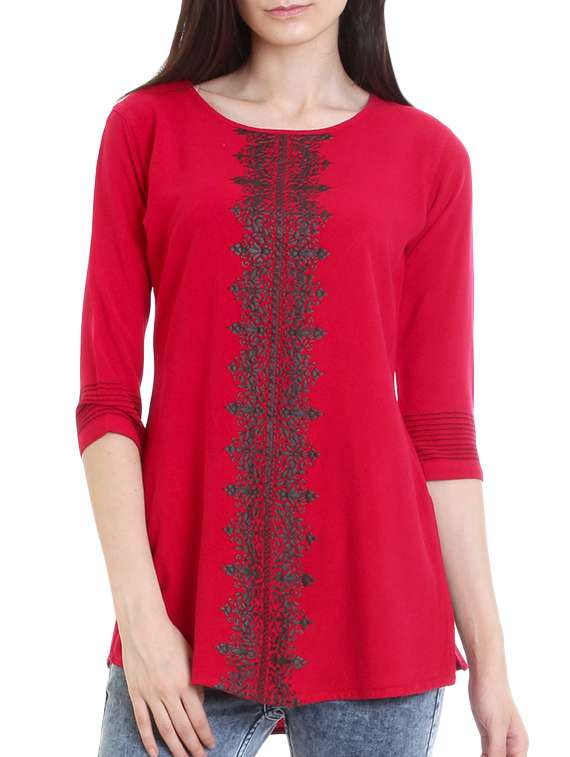 red viscose straight kurti