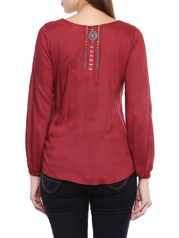 maroon rayon embroidered top - 13712056 - Standard Image - 2