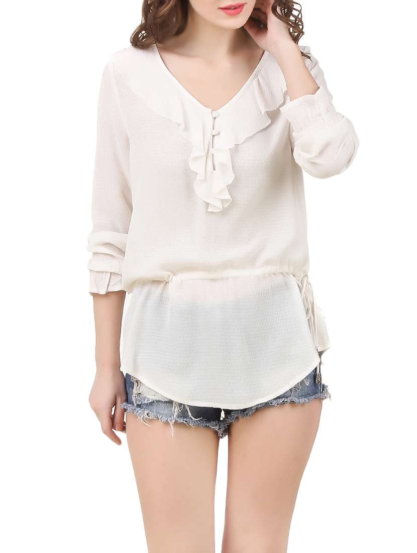button detail ruffled blouson top