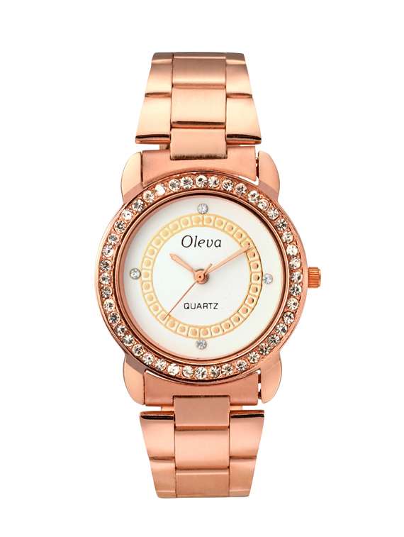 oleva stainless steel strap analog watch