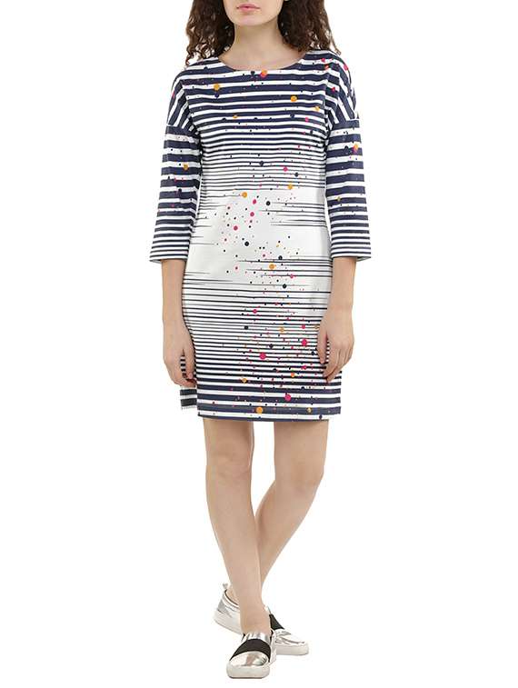 white striped jersey shift dress