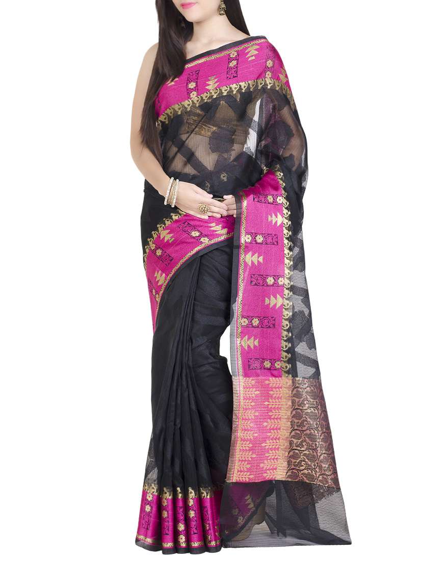 contrast zari border banarasi saree with blouse