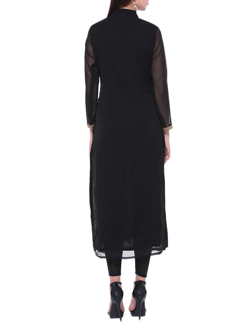 black georgette embroidered long kurta - 13718853 - Standard Image - 2
