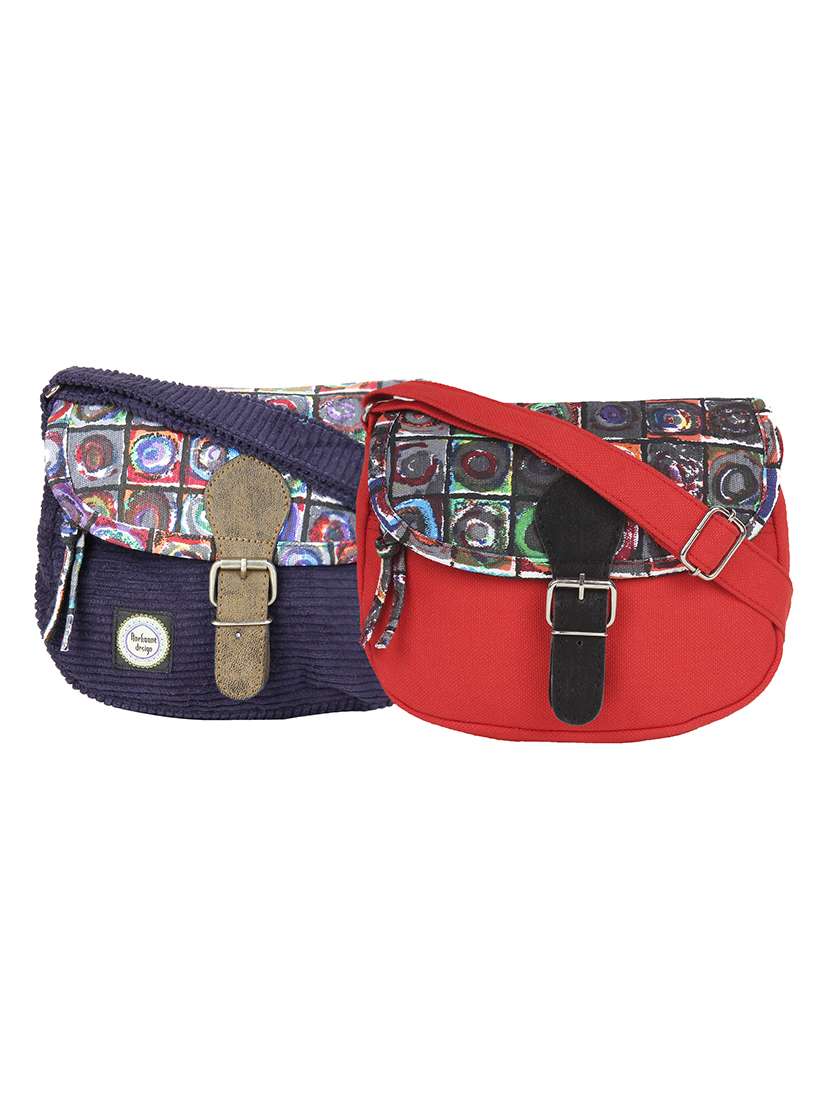multi colored canvas combo sling bag