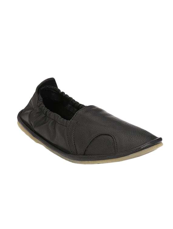 black synthetic slip on loafers