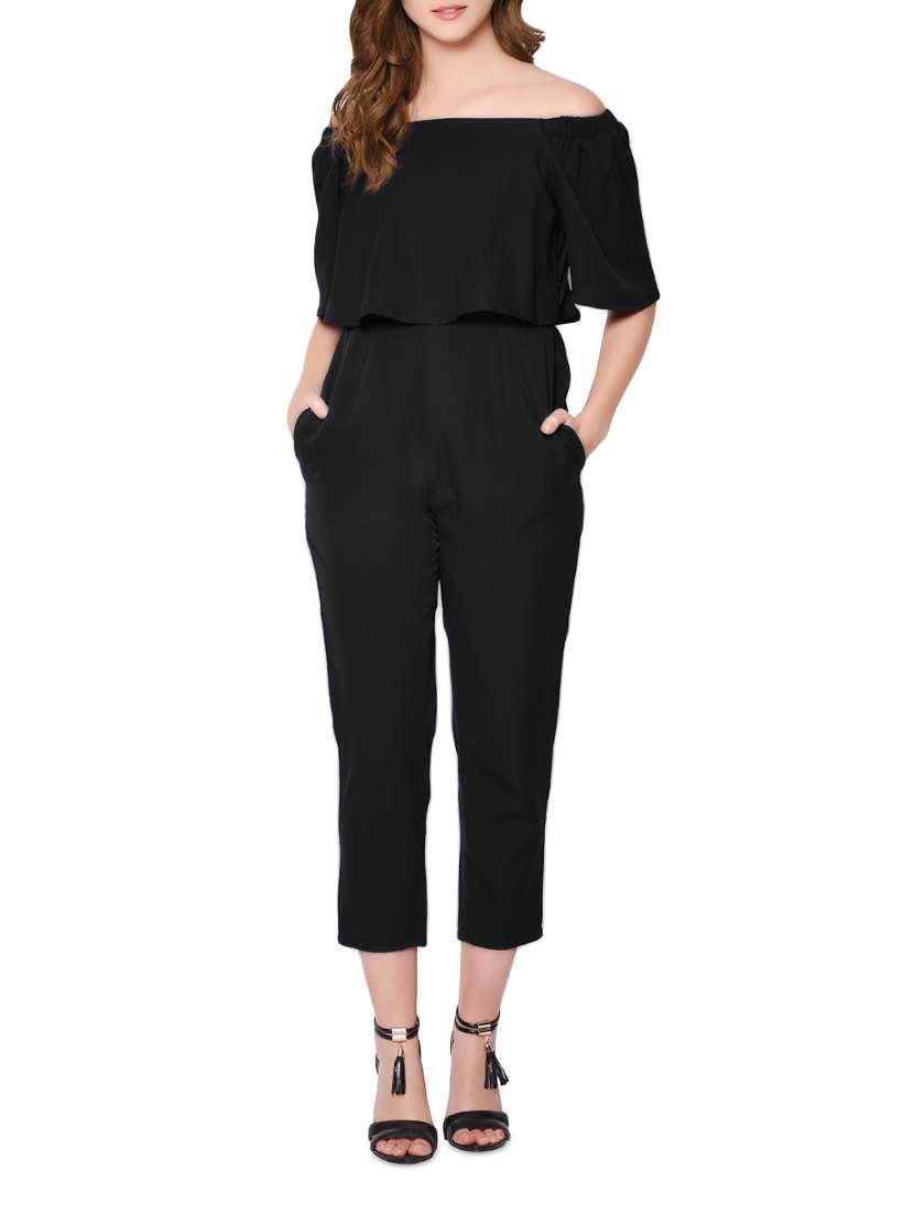 off shoulder ruffle detail jumpsuit