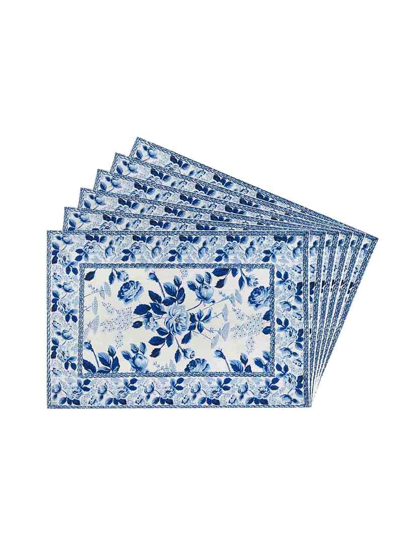 blue printed cotton canvas placemats for dining table