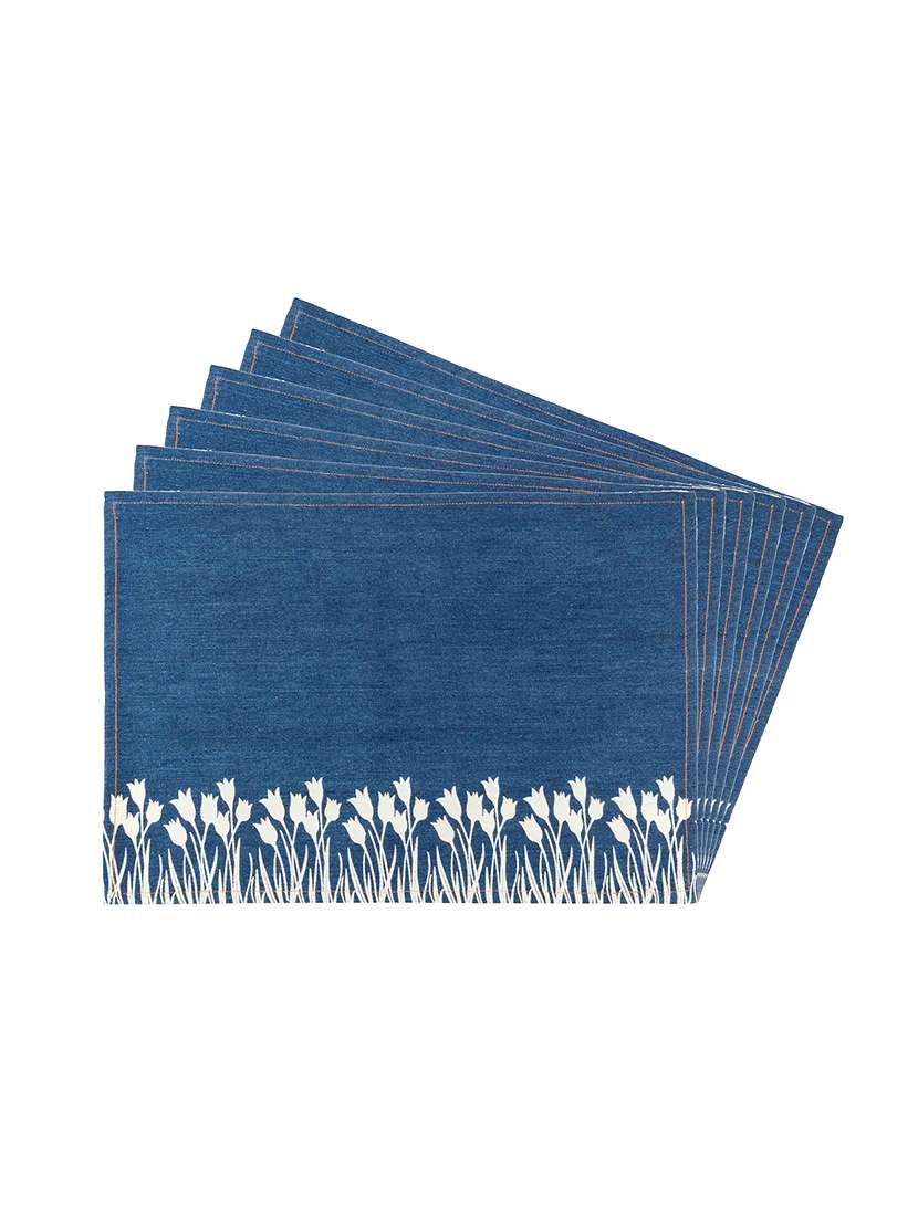 blue cotton denim set of 6 placemats for dining table