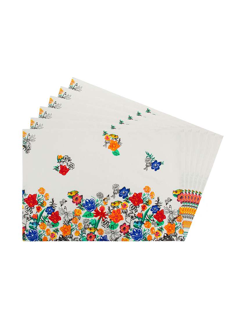 white floral printed cotton canvas placemats for dining table