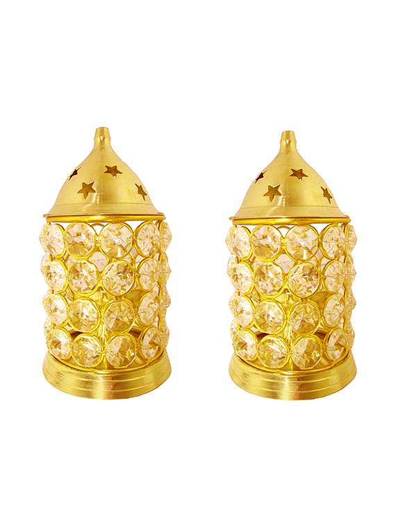 decorate india brass crystal set of 2 akhand diya