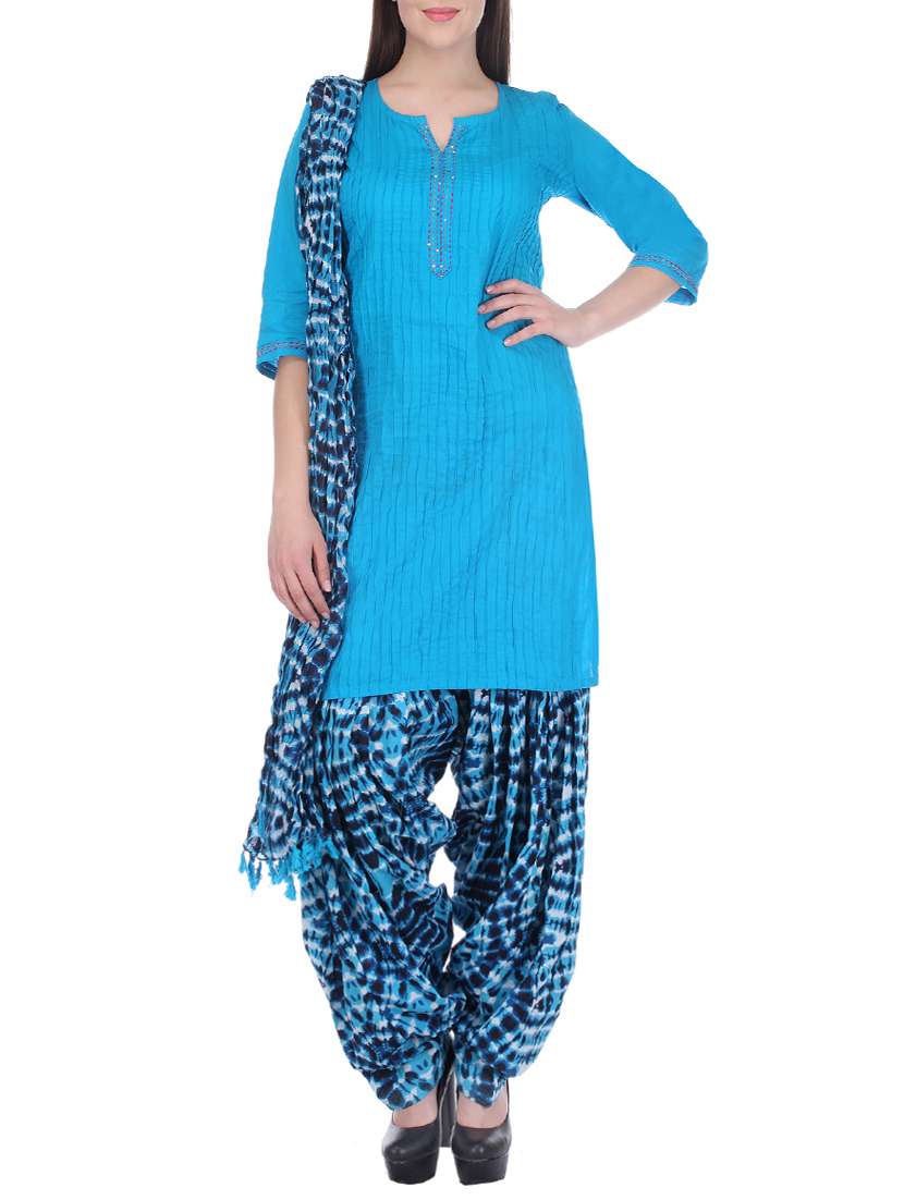 turquoise stitched patiyala suit