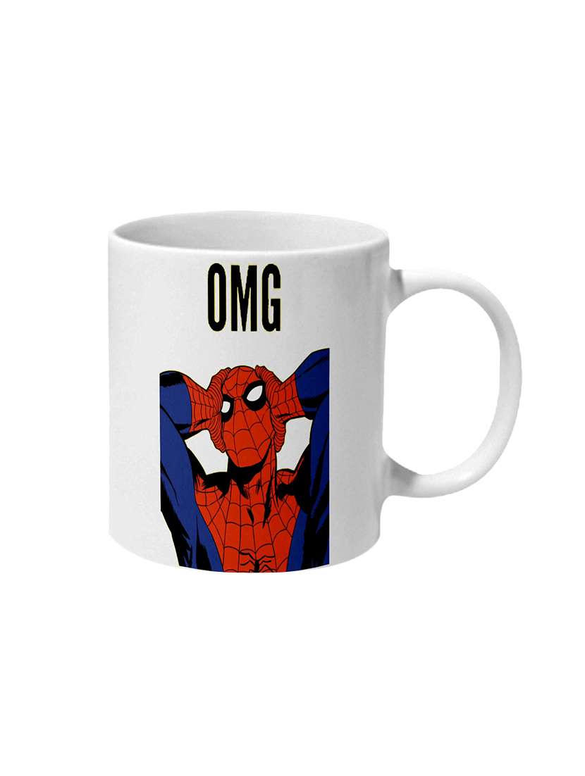 mooch wale oh my god spider man yellow baground ceramic mug