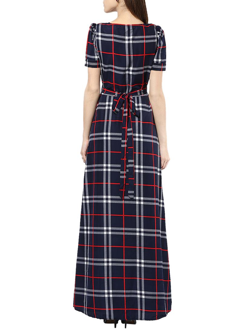 tie back checkered maxi dress - 13741080 - Standard Image - 2