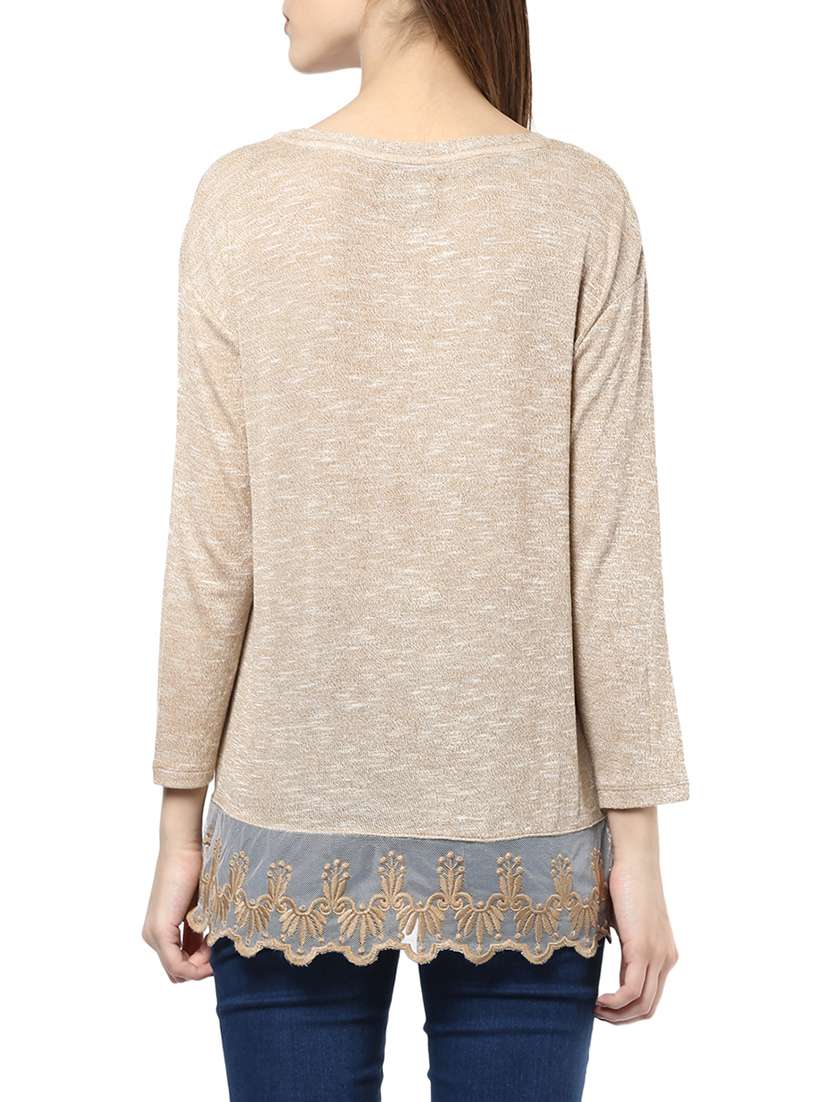 embroidered mesh melange top - 13741088 - Standard Image - 2