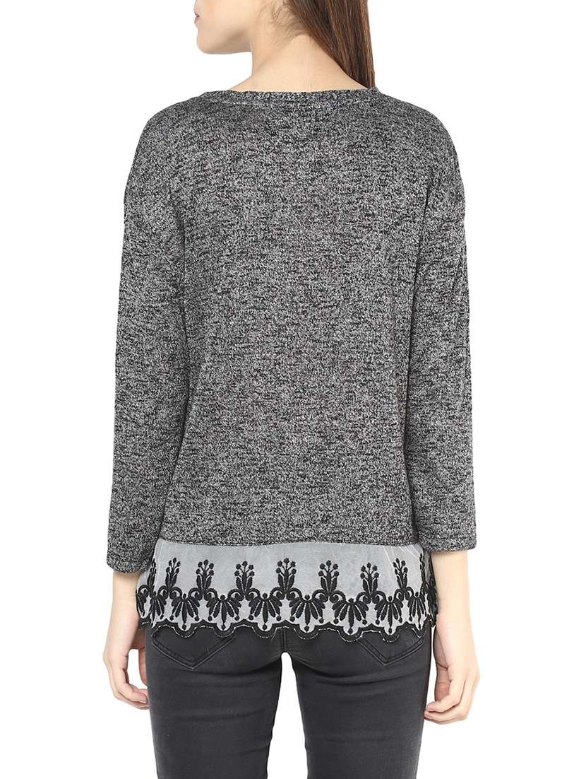 embroidered mesh melange top - 13741089 - Standard Image - 2