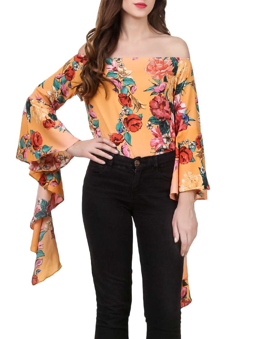 yellow floral printed top