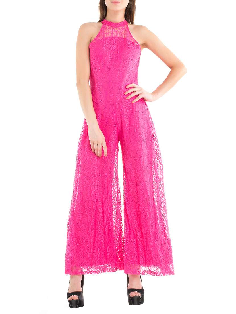 pink lace full leg  jumpsuit