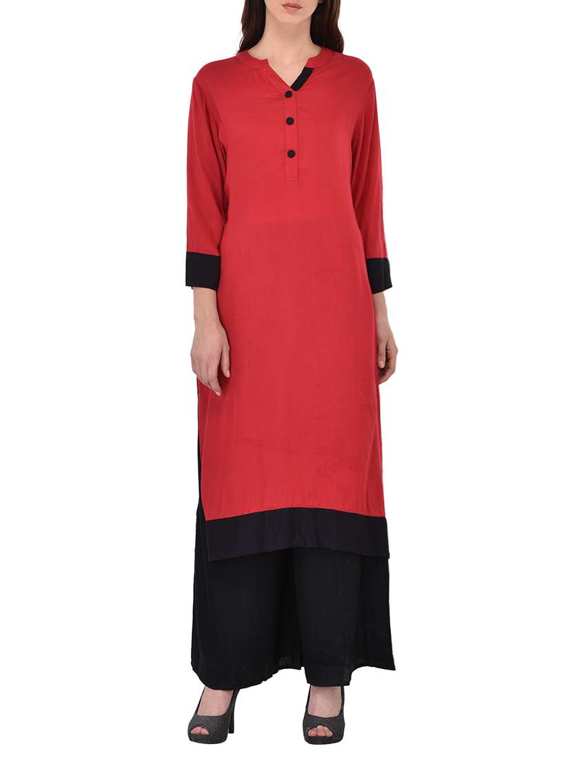 red rayon straight kurta