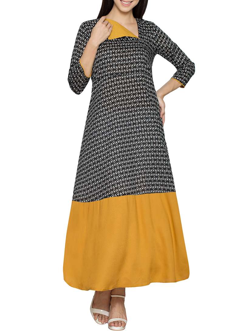 black cotton printed a-line kurta