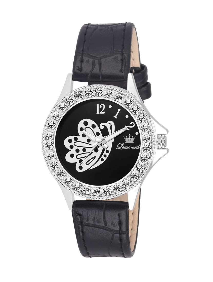 louis weil black leatherette strap analog watch