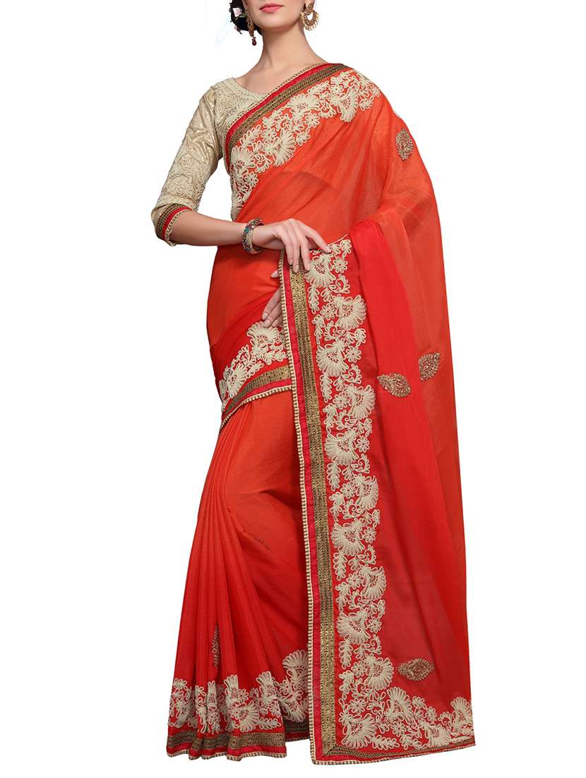 red silk embroidered saree with blouse