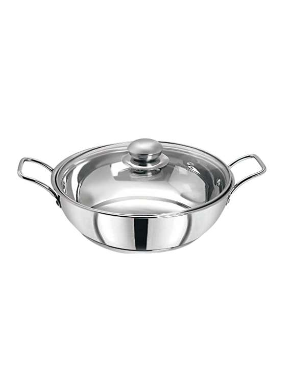pristine induction stainless steel kadai with glass lid (25 cm)